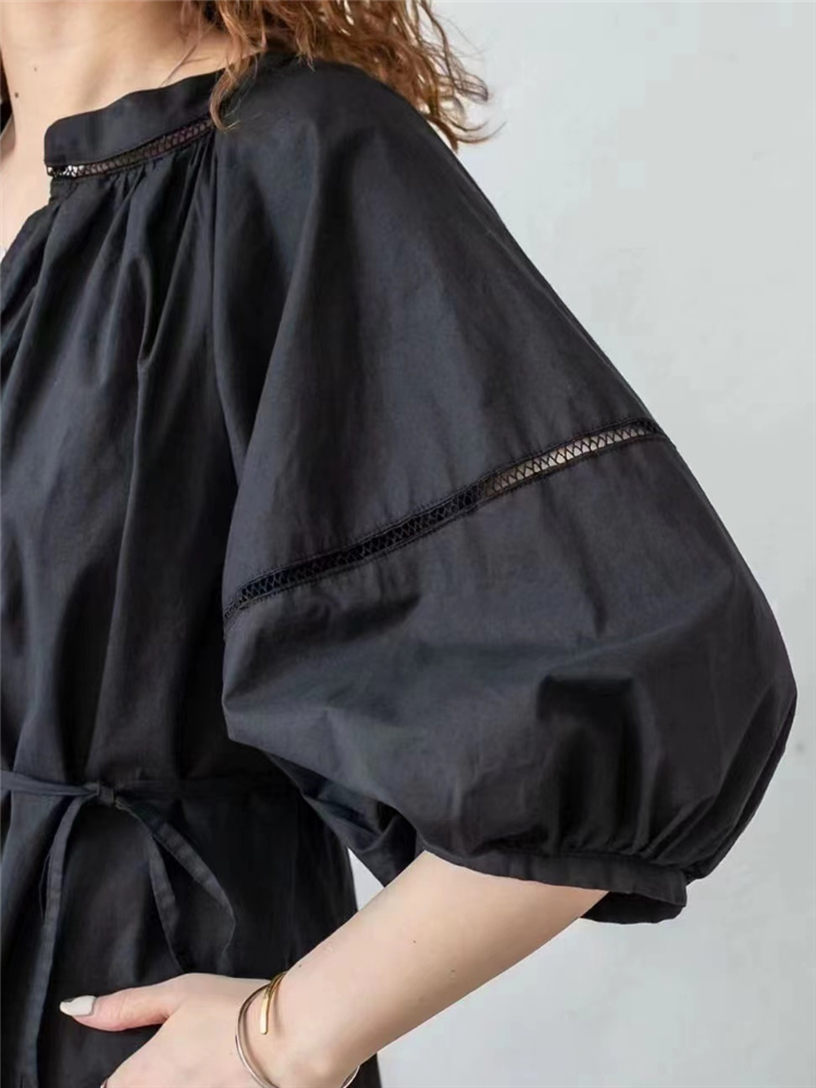 REALEFT 2023 nueva linterna manga camisas de mujer vestidos con cordones sólido Casual suelto recto vestidos largos mujer primavera otoño