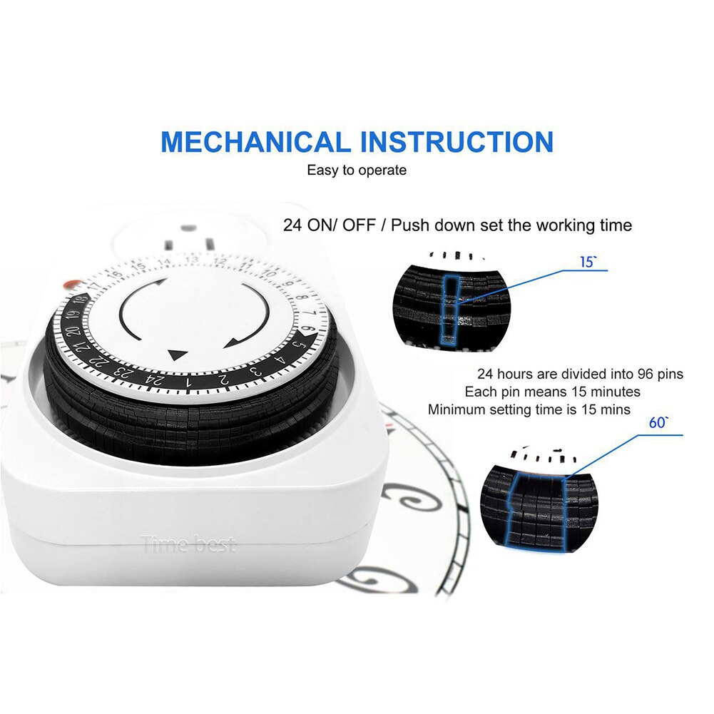 Mechanical Energy Saving Timer Switch Kitchen Power Timer Outlet Time Controller 24 Hours Cyclic Timing Socket for Household
