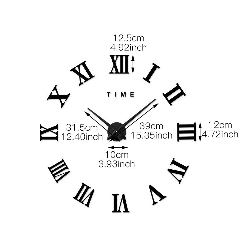 DIY Wall Stickers Acrylic Modern Roman Numerals Wall Clock 3D Mirror Surface Sticker Home Office Decor