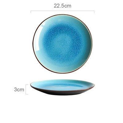 Smalto per ghiaccio smalto stoviglie in ceramica piatti per la casa ciotole di riso piatti di pesce al vapore piatti da pranzo in porcellana blu piatto da Dessert: flat plate L