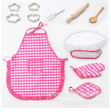 Børn madlavning og bagning forklæde sæt køkken deluxe kok sæt kostume foregiver rollespil kit forklæde hat dragt til 3 år gamle børn: Plaid