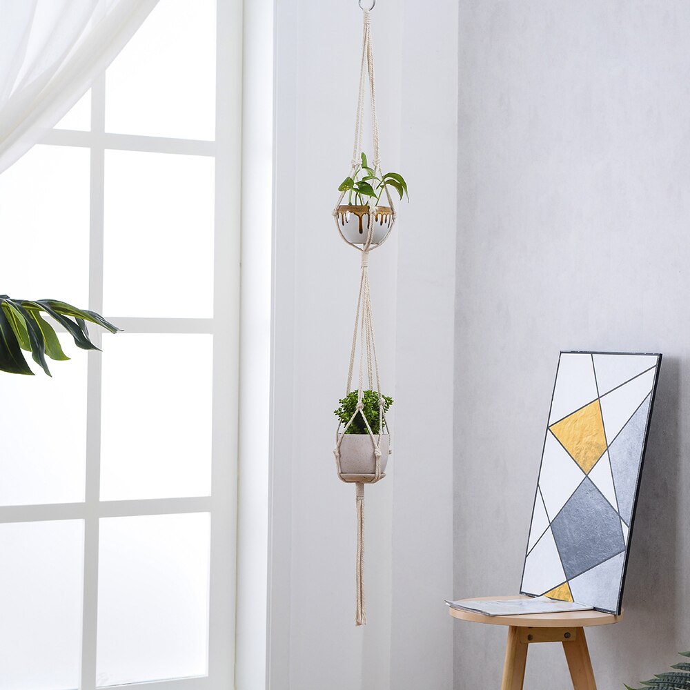 Macrame planteophæng kurve urtepotteholder balkon vægophæng plantekasse indretning knyttet løftereb hjem havetilbehør