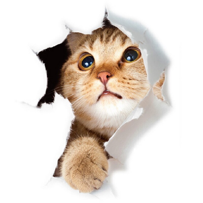 Pegatinas de vinilo 3D para el baño de gatos, vinilo impermeable con de Gato Azul encantador para la pared del baño: 05