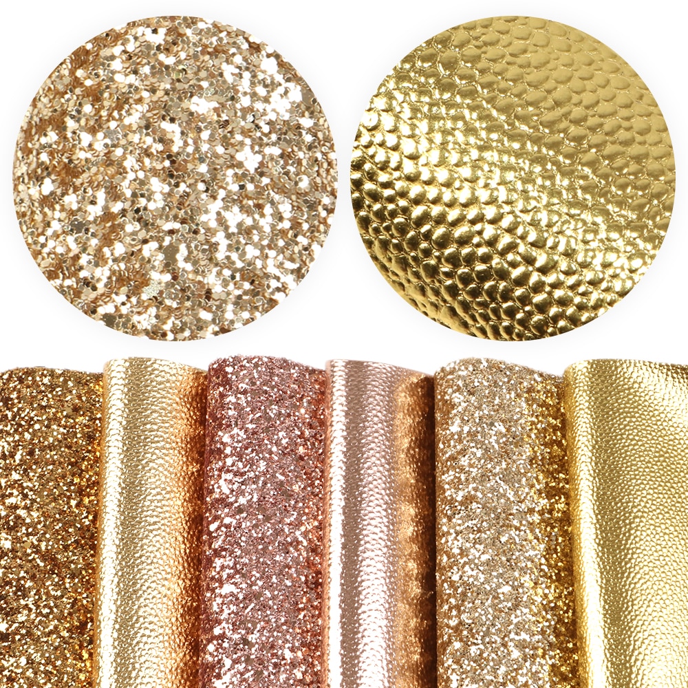David accessoires 6 stuks/set 20*34cm gladde textuur glitter imitatie synthetisch leer stoffenset diy strik tas naaimateriaal ,1 yc 8186