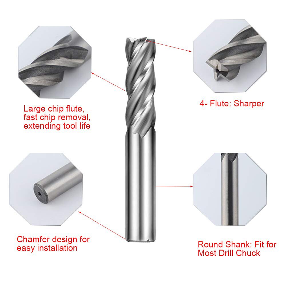 Milling Cutter Metal Drill Bit Set HSS Straight Shank Cutter 4 Blade 1.5-12mm Drills For wooding,Metal,Drilling Machine