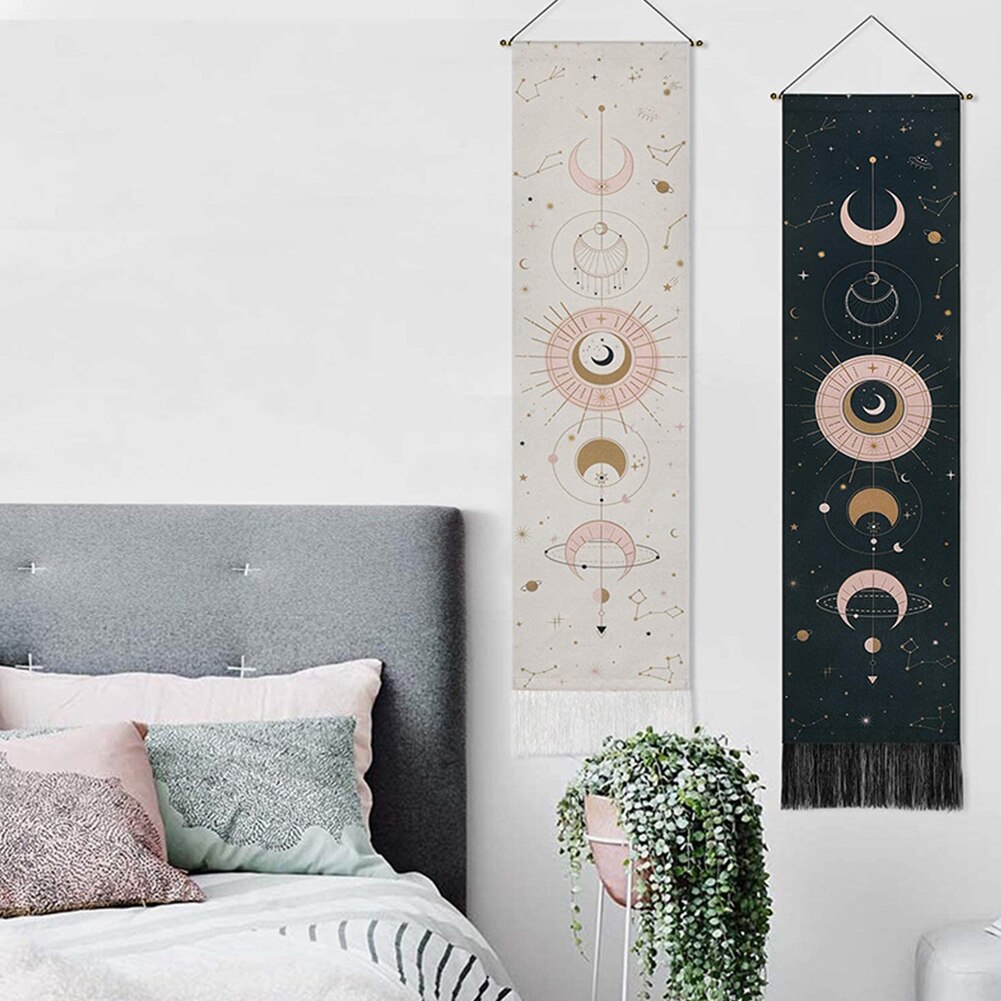 Månefase gobeliner stue let installation bryllupsfest hjem indretning væghængende med kvaster kunst polyester bomuld baggrund