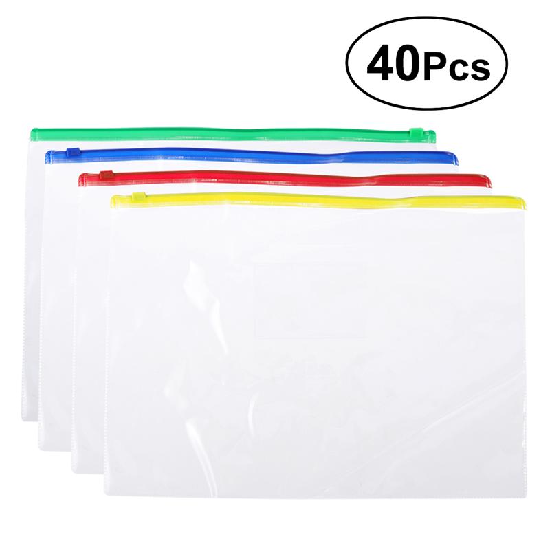 40Pcs Premium A5 File Pockets Documents Organizer File Bags Pouch PVC Plastic Zipper for Home Office