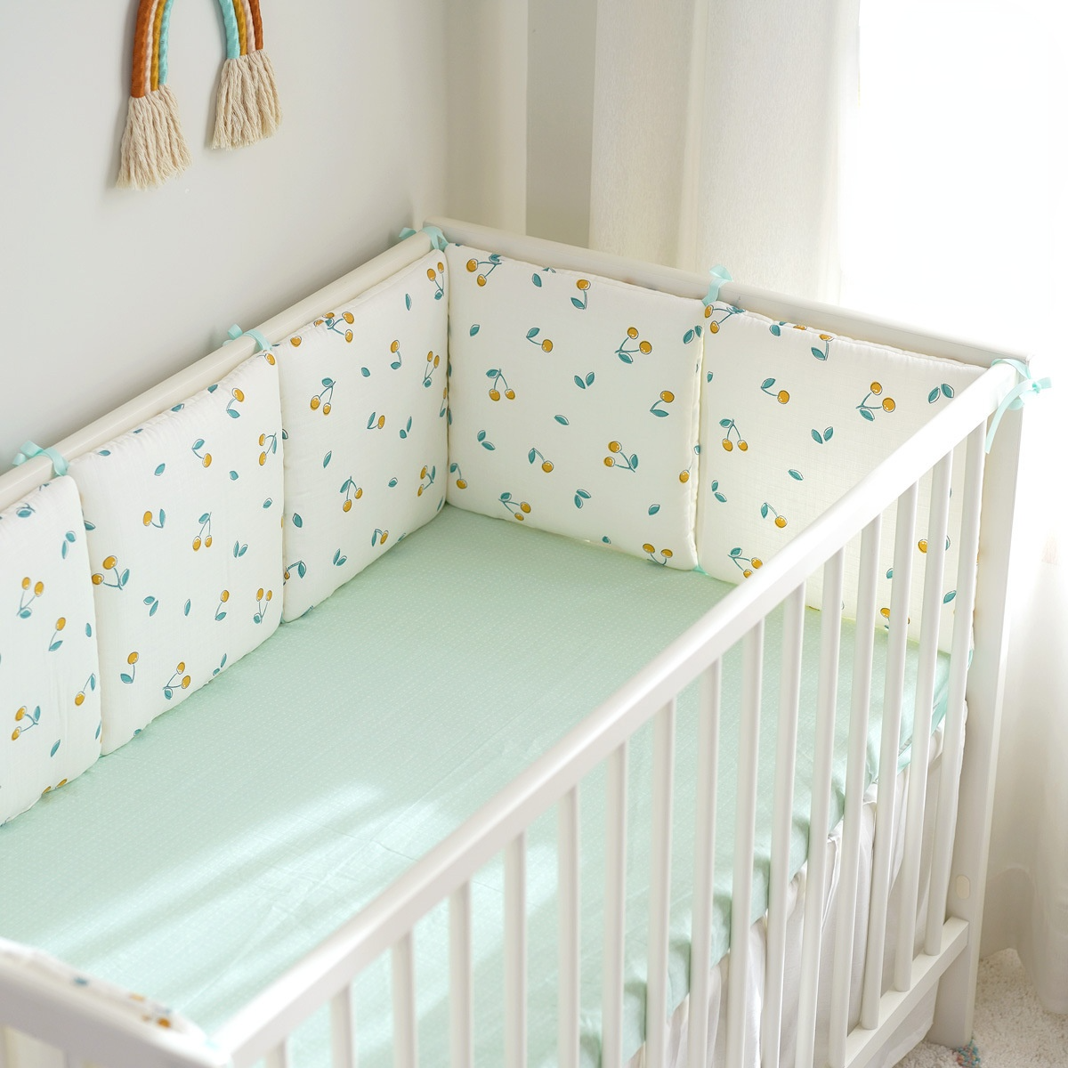 6 Stks/set Pasgeboren Crib Bumpers Katoen Gaas Crash Vangrail Baby Beddengoed Set Bescherming Pad Kamer Veiligheid Producten: cherry(6pcs set)