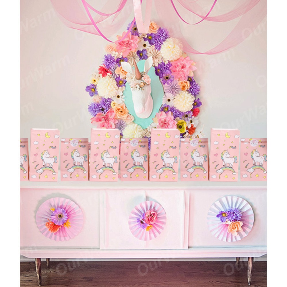 Ourwarm 12 Pcs Eenhoorn Verjaardag Papieren Zakken Eenhoorn Sparkle Candy Treat Verjaardag Tassen Voor Baby Verjaardag School Feestartikelen