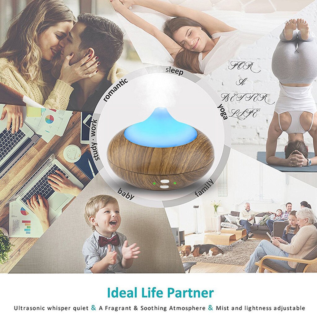 40# 300ml Wood Grain Humidifier Led Ultrasonic Aroma Diffuser Air Aromatherapy Essential Oil Diffuser With 7 Colors Led Light