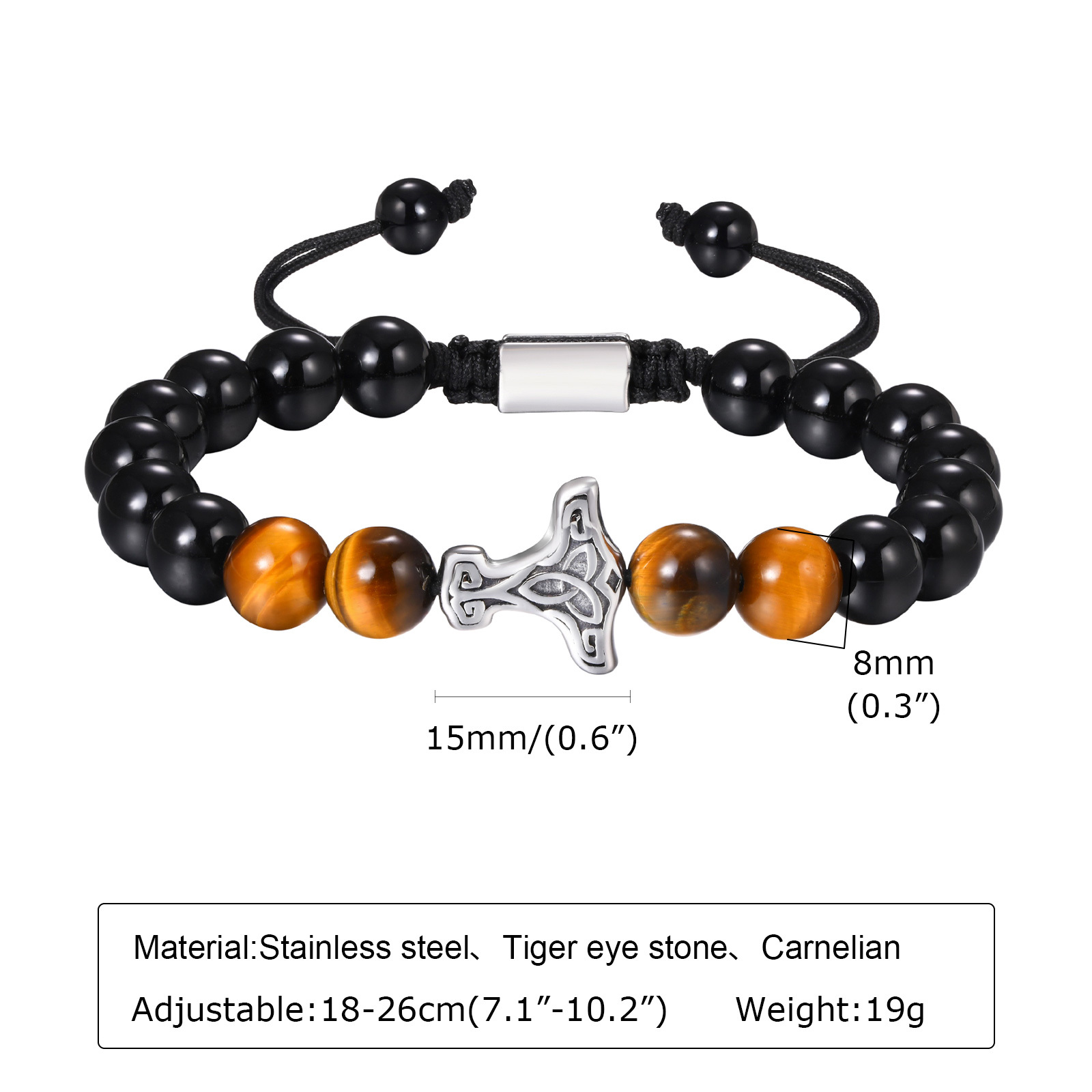 Mprainbow Mannen Viking Mjolnir Armbanden Verjaardagsfeestje Cadeau, Punk Thor 'S Hamer Tijgeroog Steen Kralen Polsband, Lengte Verstelbaar