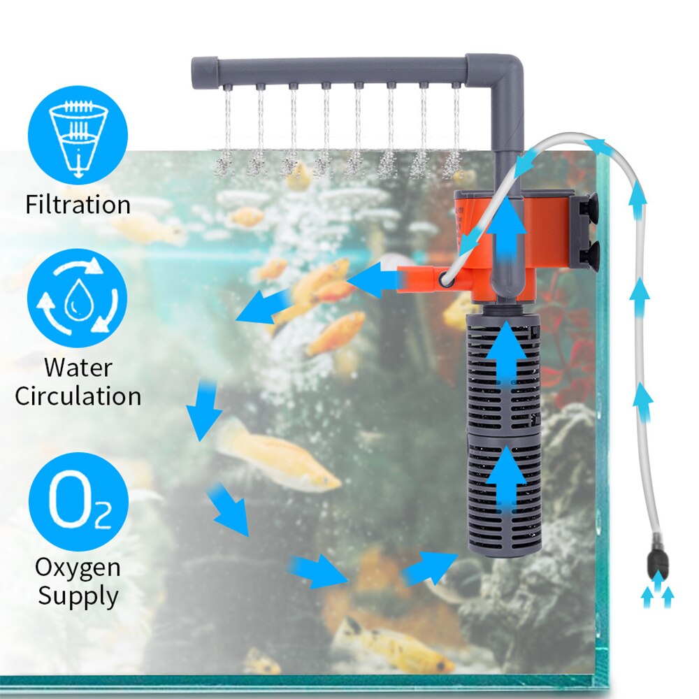 Waterpomp 3w/5w 3- in -1 mini filter aquarium vis sponsfilter zuurstoftoevoer stille luchtpomp voor aquarium aquariumpomp