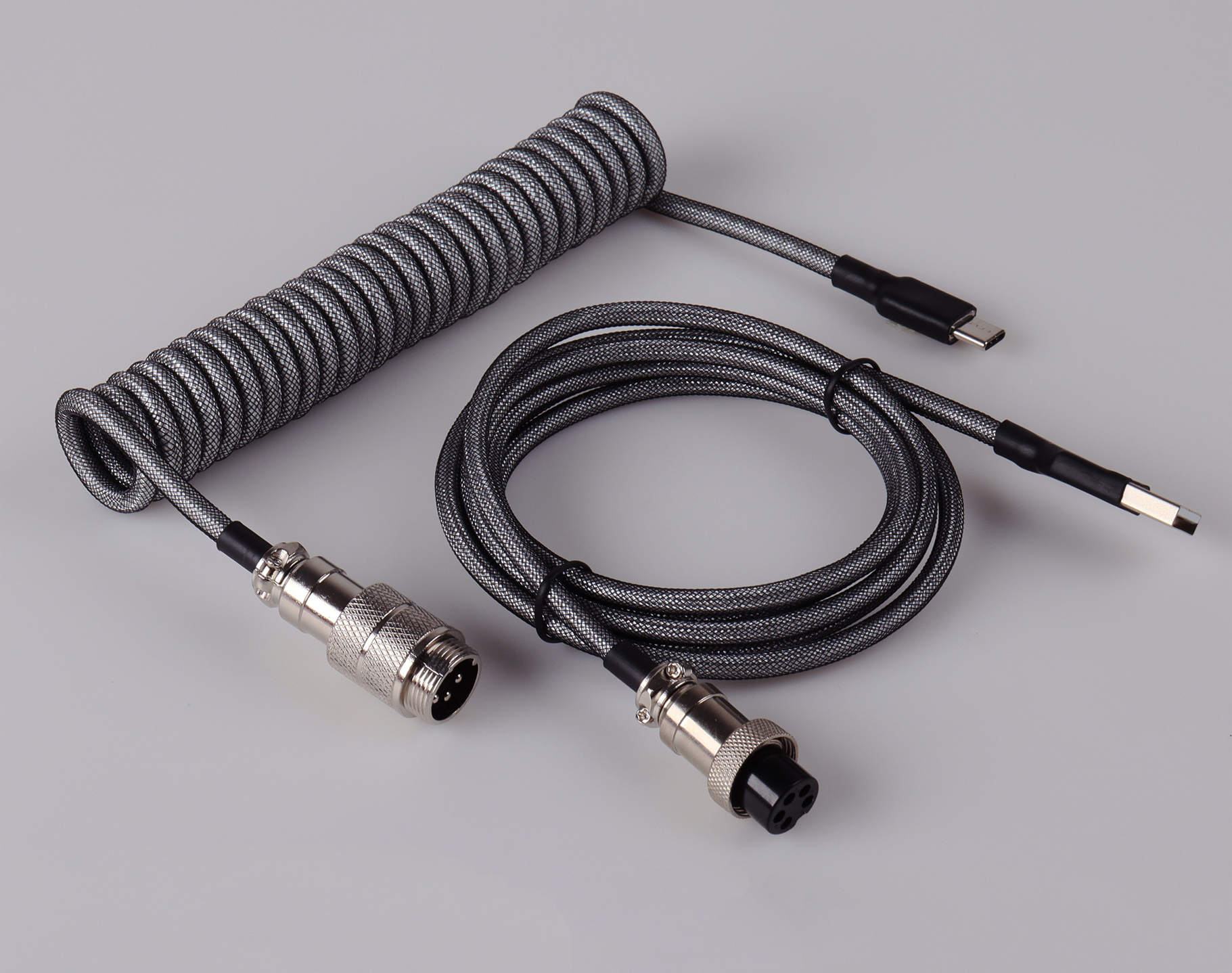 Cable de teclado Usb en espiral LANO, teclado en espiral negro, Cable Usb tipo C, conector de aviador de Metal, Cable de teclado Usb GX16 para juegos: Grey