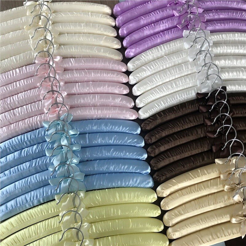 Satin Padded Hanger Silk Wrapped Clothes Hanger Clothes Hanging Silver Hook Sponge Hangers Clothes Shop Display Hangers