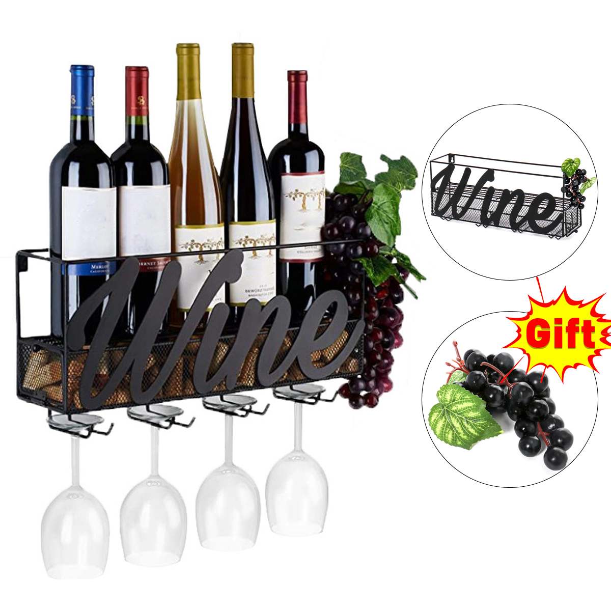Vægmonterede vinflaskeholdere stue dekorationsskab rødvin display opbevaringsholder vinglas hængende holder
