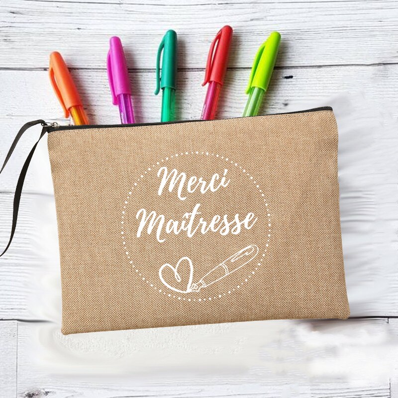 Merci Super Maîtresse machen-hoch Taschen Lehrer der Lagerung Beutel Reise Toiletten Organizer Reißverschluss Kosmetik Taschen für Maîtresse: Q06833-A012BR-S