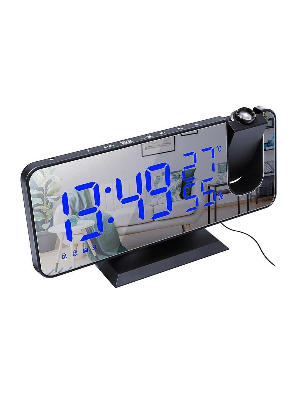 LED Large Screen Display Temperature And Humidity Electronic Clock Radio Multifunctional Projection Alarm Clock: B