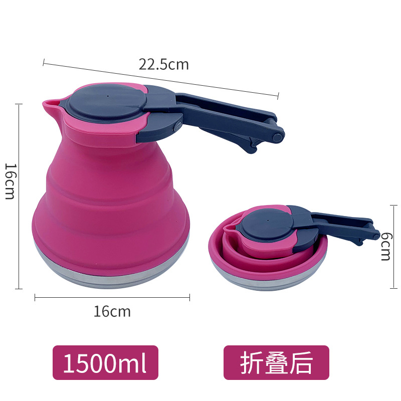 Outdoor draagbare siliconen waterkoker Opvouwbare opvouwbare siliconen waterkoker 1,2L stalen bodem: Rood