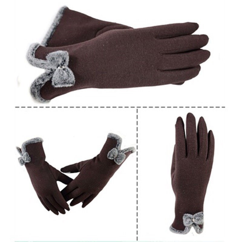 Mulheres Venda quente da Tela de Toque À Prova de Vento Ao Ar Livre Esporte Bowknot Mornas do Inverno Luvas 5 Cores Adultos Criança Luvas de Tela de Toque À Prova de Vento: Marrom