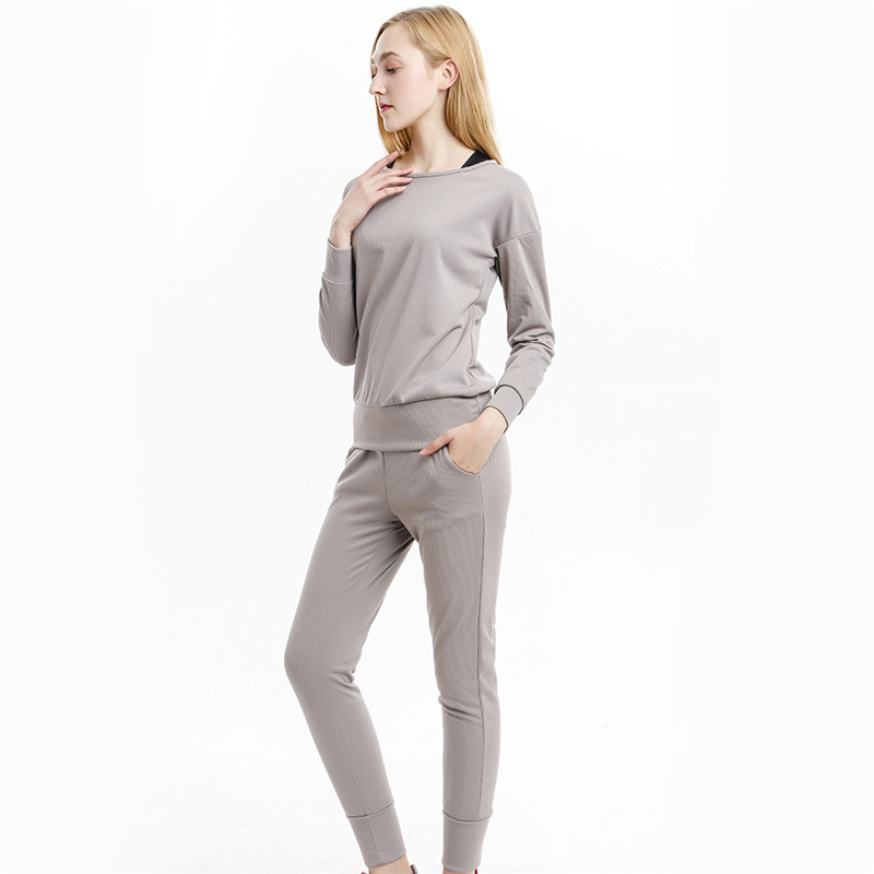Conjunto de ropa deportiva informal para mujer, conjunto de dos piezas formado por Top y pantalón, y manga larga con cuello redondo, Otoño,