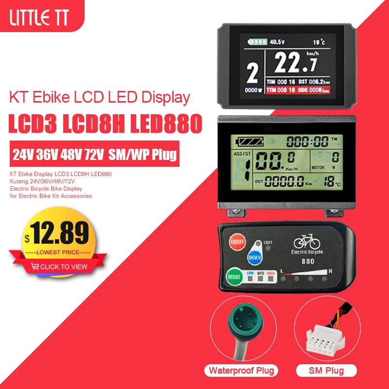 KT – écran LCD3 LCD8H LED880 Kuteng pour vélo électrique, 24V/36V/48V/72V, accessoires pour Kit