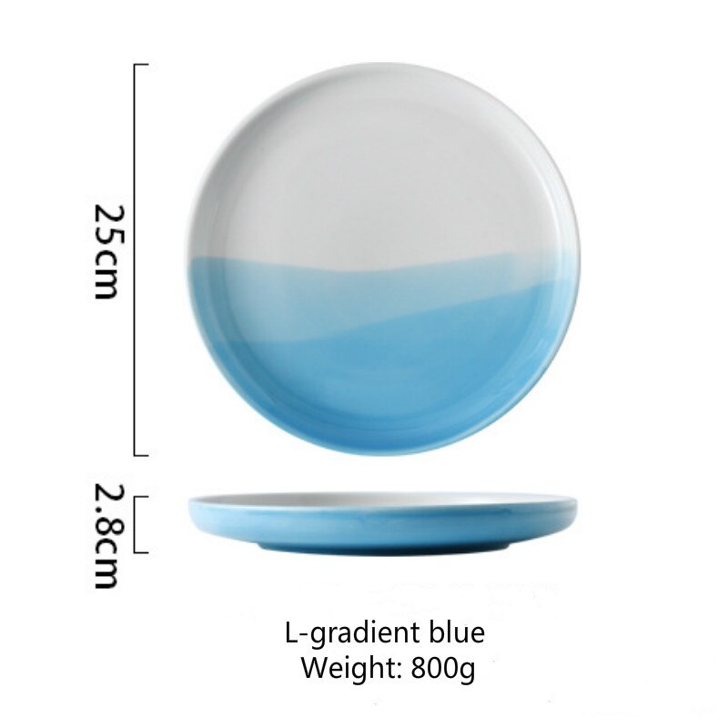 Vajilla de cerámica nórdica de 20/25cm, plato de Color degradado, para carne, Pasta y ensalada, bandeja de postre familiar: L Blue