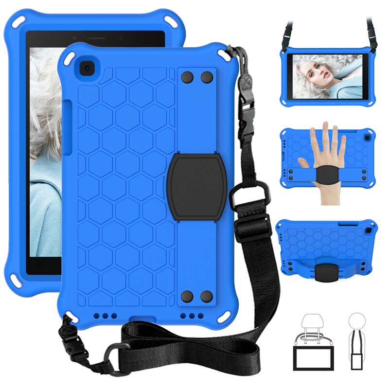 Tablet Case for Samsung Tab A 8.0 - EVA Shockproof Kids Stand Cover with Strap: Blue Black