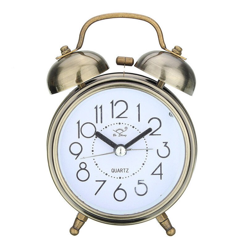 Réveil classique 3 pouces Vintage rétro, horloge à pointeur silencieuse, alarme forte avec double sonnette, veilleuse de chevet pour chambre à coucher: bronze