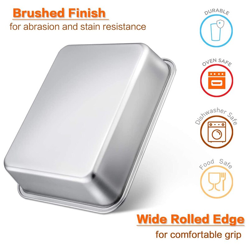 Lasagna Pan Set of 2, Rectangular Deep Cake Baking Pans, Large Roaster Baking Dish Stainless Steel, 36X27X7Cm, Non-Toxic & Heavy
