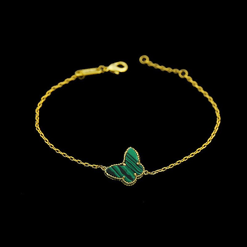 Guldfarvet sommerfuglearmbånd til kvinder: Grøn malakit