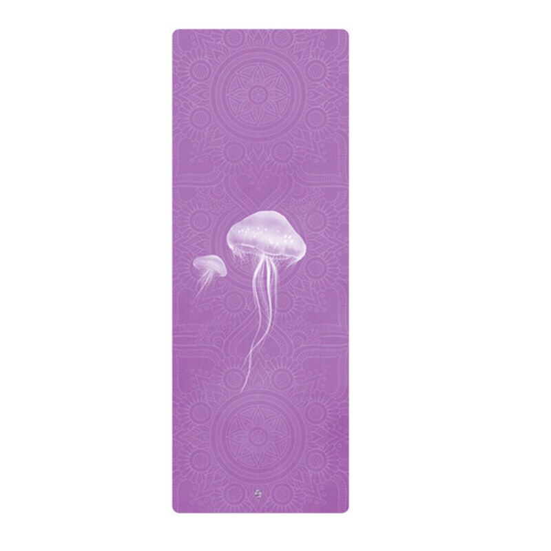 Bedruckte yogamatte aus naturkautschuk-wildleder, 183*68*1.5mm rutschfeste, umweltfreundliche übungsmatten für pilates, tanz, fitness und yoga: Violette qualle