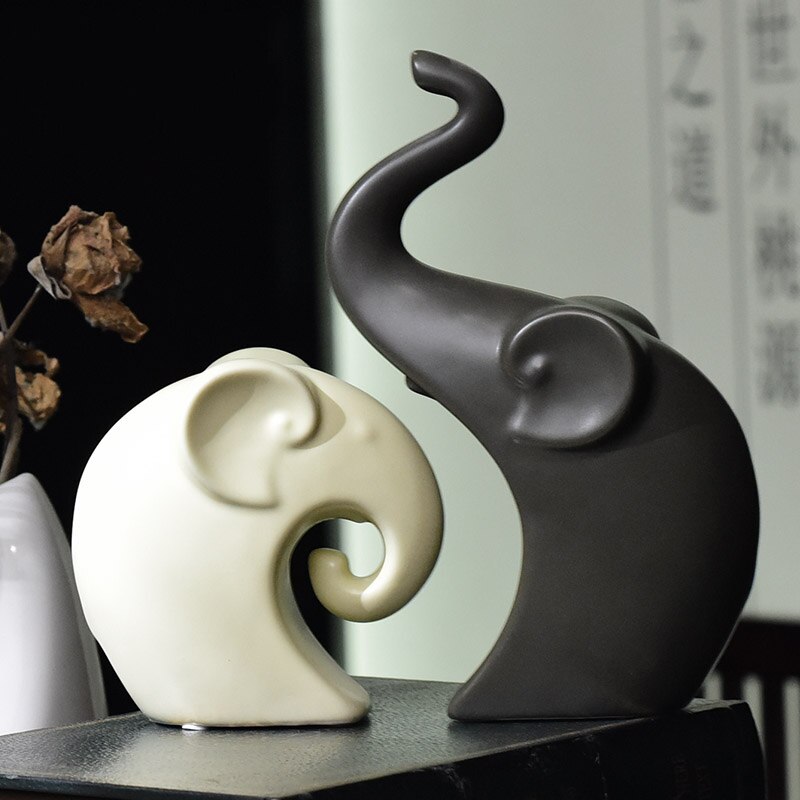 Nordic Style Elephant Statue Ceramic Couple Elephant Family Elephant Sculptures Home Decor Crafts GY05