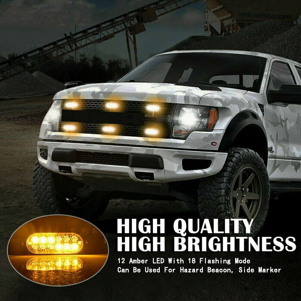 4pcs 12 Strobe Led Amber Hazard Beacon Emergency Flashing Side Marker Light Bars Turn Signal Light Brake Light 12V 24V