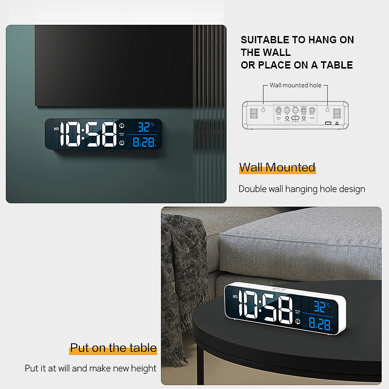 MICLOCK Wireless 10.4 inch Alarm Clock Rechargeable Large LED Wall Digital Clocks 40 Ringtones Sound-Activated Date Temp Display