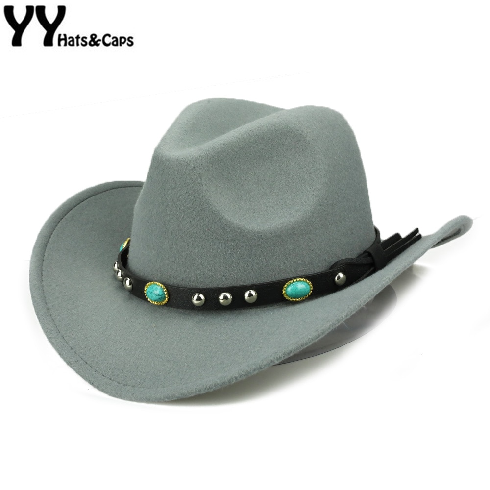 YY destacada cinturón vaquero sombrero de los hombres de invierno de sombrero con visera de Jazz Panamá de tapas las mujeres Vintage sombrero sombreros Salvaje Oeste
