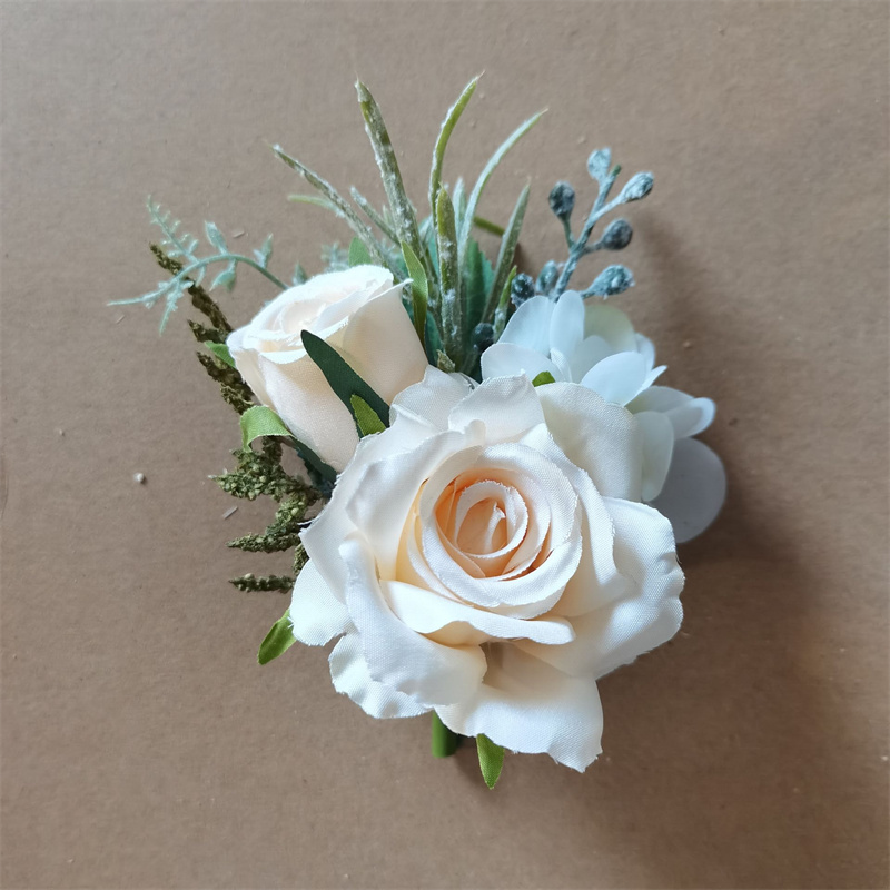 Beige Boutonnieres Blumen Künstliche Rosen Seide Weiße Corsage Knopfloch Trauzeugen Boutonniere für Männer Hochzeitsaccessoires: Grau