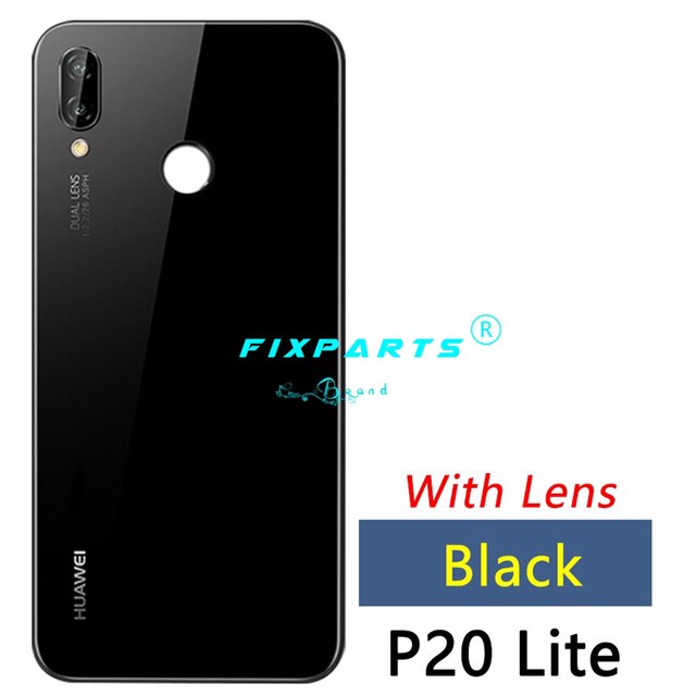 Origina For Huawei P20 Lite Back Battery Cover Rear Glass Panel Door Housing Case Huawei P20 Lite Battery Cover + Camera Lens: Black (With Lens)