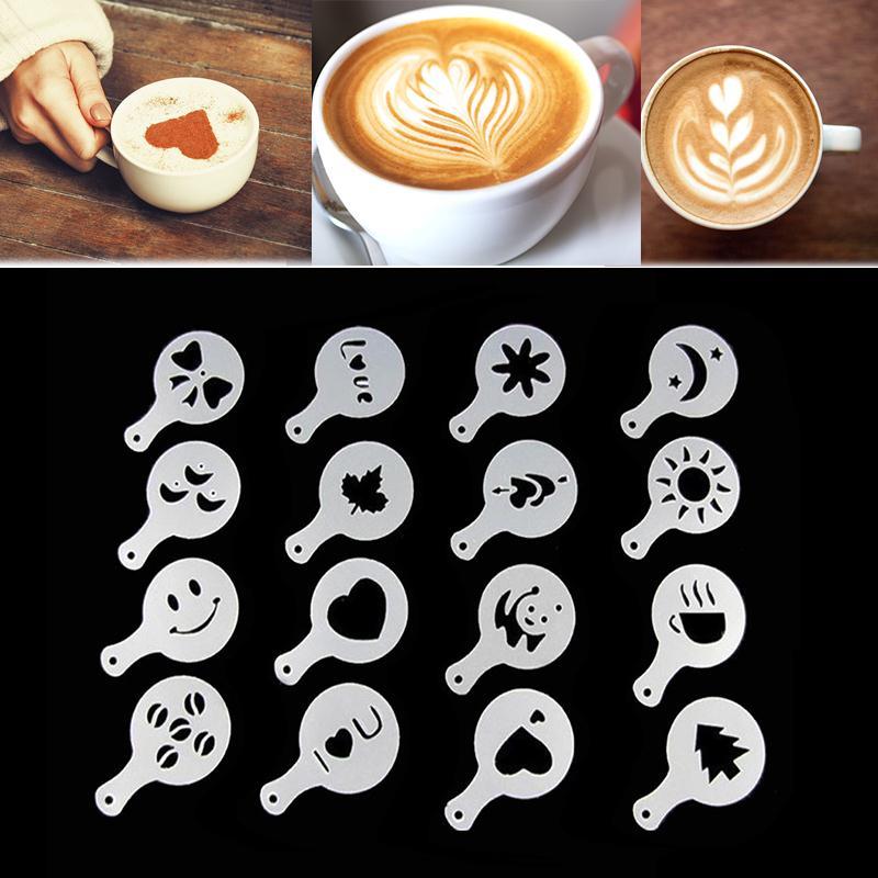 Plantillas de café para decoración artística, moldes para herramientas de café, coctelera, plumero para Latte, plantillas para Chocolate, bricolaje, 16 unids/set por Set