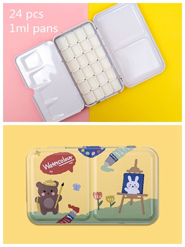 Artist Watercolor Paint Palette Empty Painting Storage Tin Box Iron Paint Tray with Half Pans Painting Supplies: Design 9