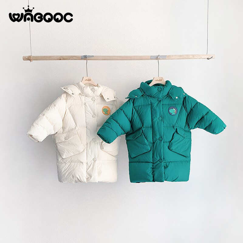 Winter kinder donsjack meisjes dinosaurus warme kinderkleding meisjes afneembare muts 2-3-8 jaar dikke lange jas