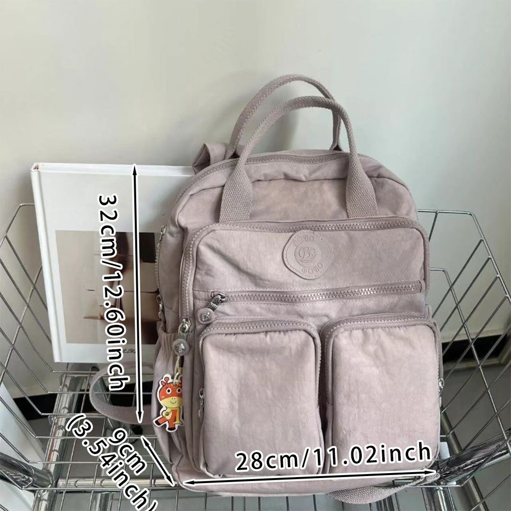 Multi-pocket Woman's Backpack Soft Handle Solid Color Nylon Travel Backpack Lightweight Casual School Backpacks