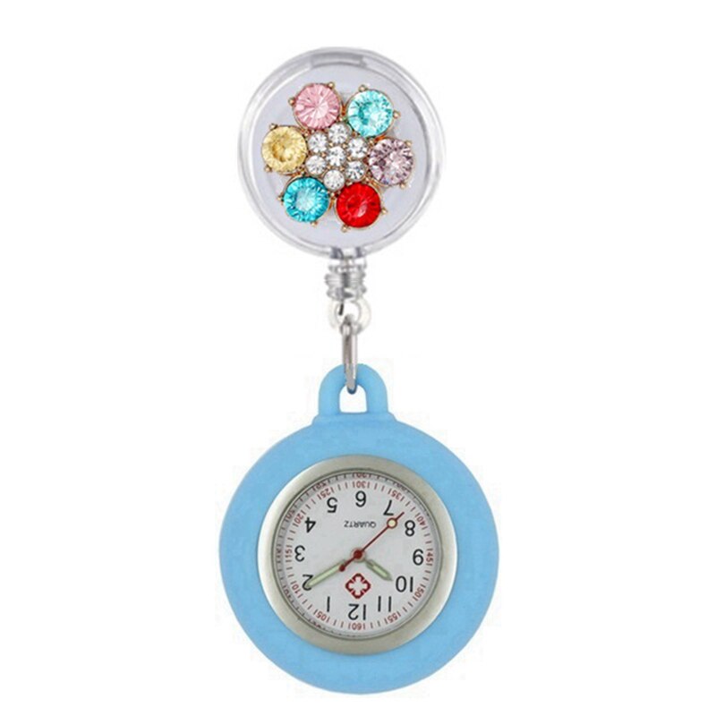 Reloj de bolsillo de silicona para enfermera y doctor, cronógrafo retráctil con piedras de cristal coloridas, para hospital: 5