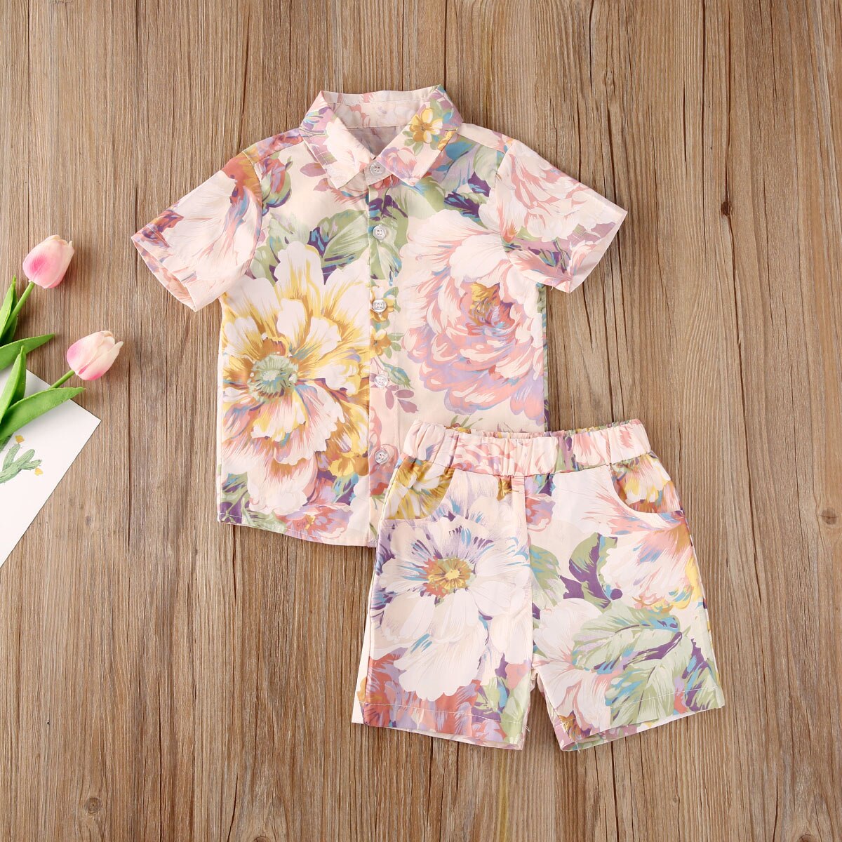 1-6Y été infantile bébé garçons vêtements ensembles imprimer à manches courtes simple boutonnage dessus de chemise + Shorts 2 pièces