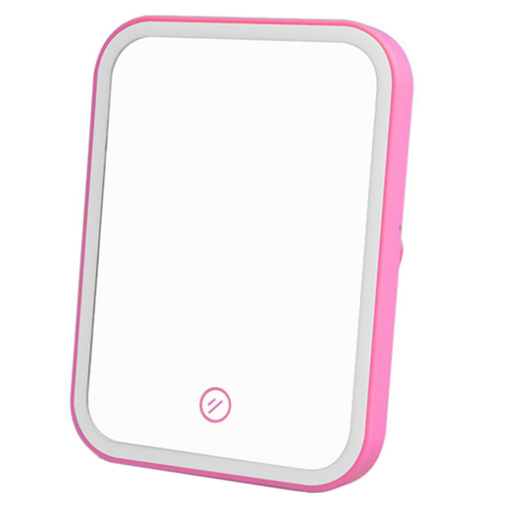 Espejo portátil para maquillaje, luz LED Natural, ángulo de recambio USB, Control táctil ajustable, luces regulables de brillo: Rosa