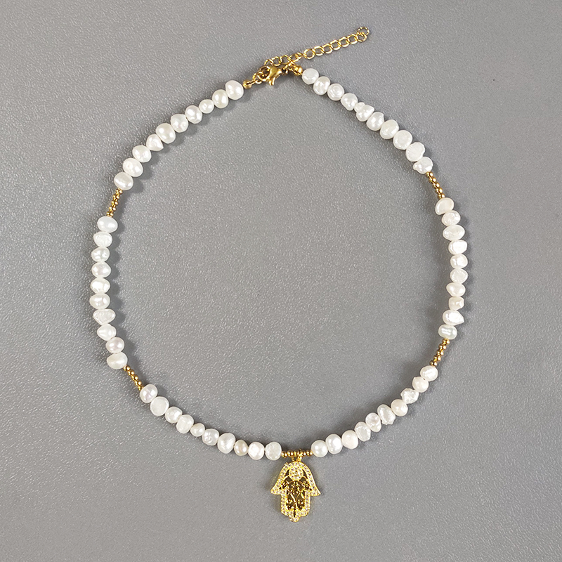 Feminino requintado pequeno colar de pérolas de água doce artesanal ajustável frisado gargantilha moda boêmio jóias presentes atacado: Banhado a ouro antigo
