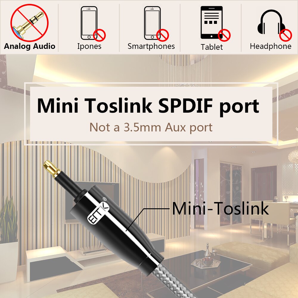 Emk mini toslink til mini toslink-kabel 3.5mm spdif-kabel toslink 3.5 to 3.5 optisk lydkabel for macbook dvd 3m 5m 8m 10m