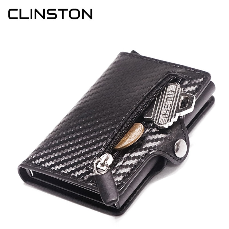 RFID Blocking Slim Carbon Fiber Leather Wallet Metal Card Case Coin Pocket Purse Minimalist Aluminum Wallet ID Card Holders