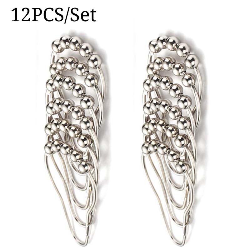 Crochets de rideau en acier inoxydable, 5 rouleaux, boule de Nickel satiné poli, rideau de bain, anneaux de rideau de douche, 6 pièces/12 pièces: kaki foncé