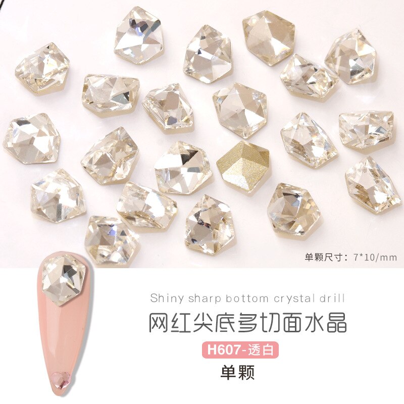 5pcs Crystal Ice Cube Diamond Symphony Shaped Sharp Bottom Crystal Diamond Mirror Kaleidoscope Nail Diamond Accessories: H607  5pcs