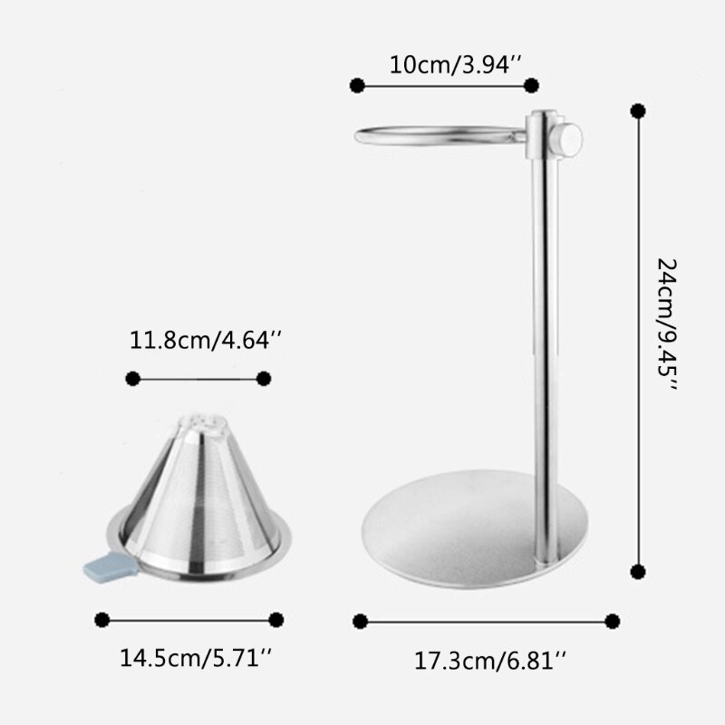 Adjustable Stainless Steel Pour Over Coffee Maker Station Stand with Double Filter Freestanding Drip Cone Brewer
